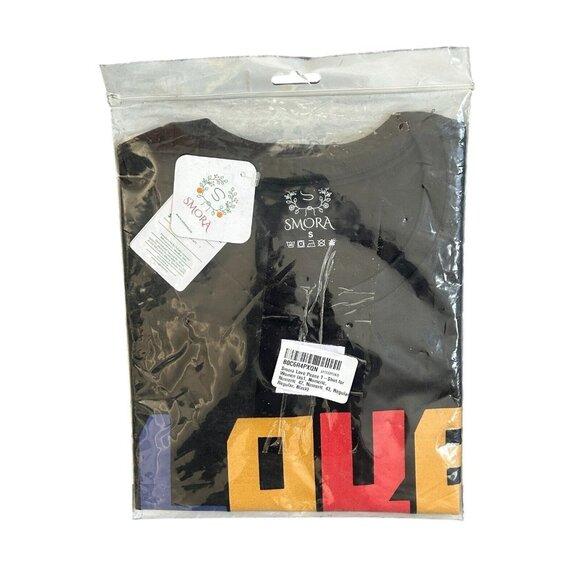 Smora Women's Love Peace Graphic Tee Black Cotton T-shirt Small - Picture 7 of 7